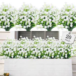 lot 1182 image: AmyHomie 20 Bundles Artificial Flowers for Outdoor UV Resistant Faux Flowers No Fade Fake Plastic Plants Garden Porch Window Box Decorating (Pure White) Retail $29.99