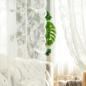 lot 1196 image: MIULEE Ivory Lace Curtains 96 inch Length for Living Room Bedroom, Semi Sheer Curtains Rose Floral Embroidered Farmhouse Window Drapes Vintage European Tulle Retro Style, Rod Pocket, 2 Panels Set Retail $32.83