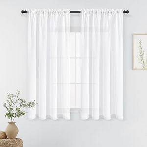 lot 1211 image: Guken White Linen Curtains 54 Inch Length for Living Room Bedroom 2 Panels Set Rod Pocket Light Filtering Semi Sheer Window Curtains 38 Inch Width Boho Farmhouse Linen Drapes, W38xL54 Retail $24.99