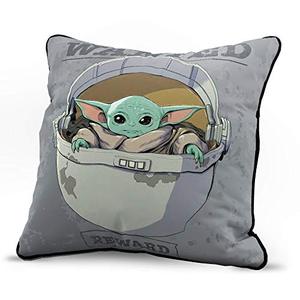 lot 1225 image: Jay Franco Star Wars The Mandalorian Wanted Reward Decorative Pillow Cover - Throw Pillow Cover Features The Child Baby Yoda Grogu - Kids Super Soft Bedding (Official Star Wars Product) Retail $13.24