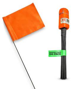 lot 1236 image: Fluorescent Orange Marking Flags Yard Flags - 4x5-Inch Marker Flags - 15-Inch Wire - 100 Pack - Perfect For Lawn Flags, Landscape Flags, Marking Flags For Lawn, Survey Flags, Sprinkler Flags Retail $19.99