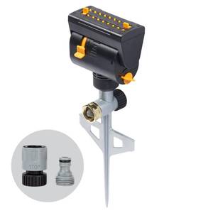 lot 1240 image: Melnor 65137AMZ MiniMax Turbo Oscillating Sprinkler on Step Spike, 4000 sq. ft., 4-Way Adjustable, Quick Connect Bundle, Yellow Retail $38.73