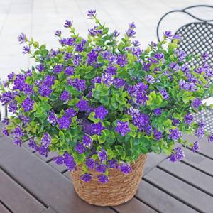 lot 1243 image: BCBLF Artificial Flowers for Outdoors, 12 Bundles UV Resistant Realistic Faux Plants for Outside Porch Planter, Spring Summer Home Garden Decoration, Purple Retail $14.96
