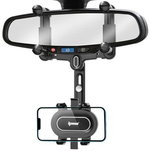 lot 1250 image: IPOW Large Rearview Mirror Phone Holder for Car 360°Rotatable and Retractable, 2023 Upgraded Four Corners Fixed Anti-Shake Multifunctional Design for All Phones and All Car Rearview Mirror with Button Retail $19.38