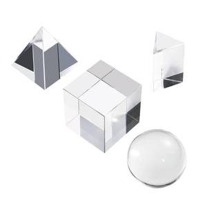 lot 1253 image: 4 Pack K9 Optical Crystal Photography Prism Set, Include 50mm Crystal Ball, 50mm Crystal Cube, 50mm Triangular Prism, 50mm Optical Pyramid with Wiper Cloth and Box, Photography Accessory for Teaching Retail $23.74