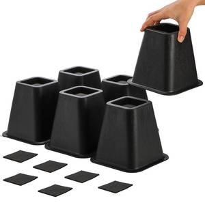 lot 1255 image: Mezchi 6 Pack Bed Furniture Risers, 6 inch Heavy Duty Couch Lift Risers for Sofa, Chair, Cabinet, Desk, Durable ABS Plastic, Premium Quality, Supports up to 2200 lbs per Leg, Black Retail $27.49