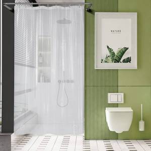 lot 1262 image: AmazerBath 54x72 Shower Curtain Stall, Plastic Shower Curtain Clear, Heavy Duty Shower Curtain Small, Stand Up Shower Curtain PEVA, Thick Stall Shower Curtain with 2 Weighted Stones and 9 Grommets Retail $16.21