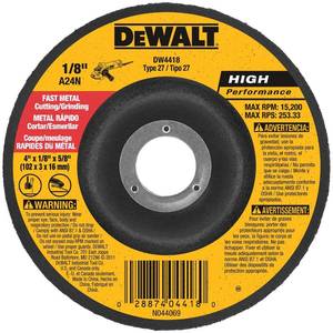lot 1269 image: 5 DEWALT General Purpose Metal Cutting Wheel, 4 x 18 x 58 (DW4418) Retail $10.75