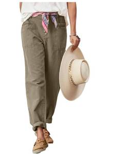 lot 1298 image: EVALESS Casual Pants for Women Cute High Waisted Fashion Button Down Cotton Comfy Work Pants Trousers with Pockets Khaki Size 10 Retail $35.84