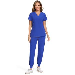lot 1300 image: COZYFIT Scrubs for Women Set - Stretch V-Neck Scrub Top & Jogger Pant with 8 Pockets, Yoga Waistband, Anti Wrinkle, Slim Fit Women Scrubs - Blueberry, S Retail $46.46
