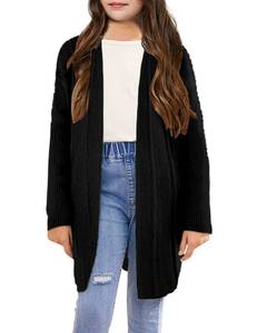 lot 1308 image: Girls Long Knit Cardigan Sweater Open Front Long Sleeve Fall Spring Outwear Black Retail $20.70