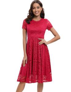 lot 1312 image: DRESSTELLS Elegant Wedding Guest Dress, Tea Length Mother of The Bride Dresses, Lace Bridesmaid Dress, Semi Formal Cocktail Dresses, Vintage Evening Party Formal Dress with Sleeves Navy L Retail $36.64