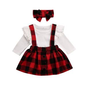 lot 1316 image: Rainnbowing Newborn Baby Girl Suspender Skirt Outfit Set Christmas Ruffle Long Sleeve Plaid Shirts and Overall SkirtsHeadband (Red, 0-3Months) Retail $15.13