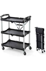 lot 1300 image: Olympia Tools Pack-N-Roll Folding Collapsible Service Cart, 150LB Capacity, Black.