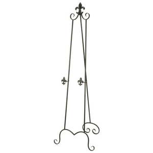 lot 1307 image: DecMode Traditional Black Metal Easel with Fleur de Lis Designs and Support Chain, 21 W x 65 H.