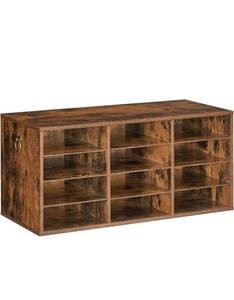 lot 1315 image: HOOBRO Countertop Mail Sorter Organizer, Wooden Literature Organizer, Student Mailbox for Classroom, Desktop Bill Organizer for Office Home School, 12 Compartments Rustic Brown.