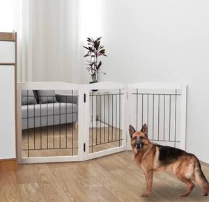 lot 1317 image: ZJSF Freestanding Foldable Dog Gate for House Extra Wide Wooden White. 3 Panels 60 in x 24 in.