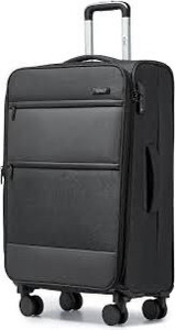 lot 2301 image: Kono Softside Expandable Checked Luggage with 4 Spinner Wheels, Drop Resistant Lightweight Suitcase, Checked-Medium 24 Inch Black