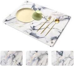 lot 2328 image: Stone Dish Drying Mat 15.5in x 23.5in White Marble