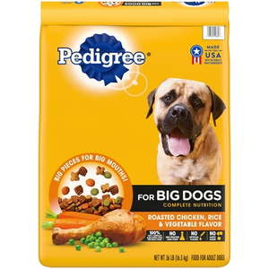 lot 2343 image: PEDIGREE For Big Dogs Adult Complete Nutrition Large Breed Dry Dog Food Roasted Chicken Rice & Vegetable Flavor Dog Kibble 36 lb. Bag