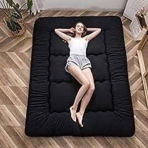 lot 2348 image: Japanese Floor Mattress Futon Mattress, 4 Thicken Tatami Mat Sleeping Pad Foldable Roll Up Mattress, Black, King