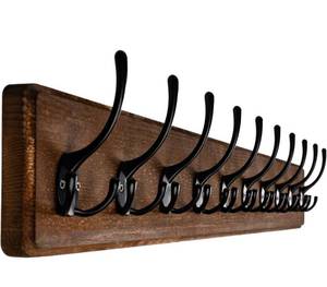 lot 2369 image: Coat Rack Wall Mounted, Coat Hooks Wall Hooks for Hanging, 35.4in Wood Wall Coat Hanger or Entryway, Living Room, Bedroom(Brown