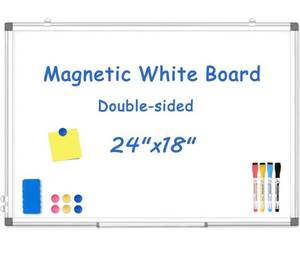 lot 2373 image: WALGLASS Double-Sided White Board, 24in x 18in Dry Erase Board Magnetic Whiteboard for Wall