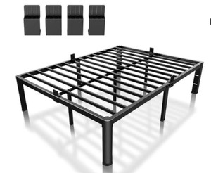 lot 7312 image: ROIL 18 inch Metal Queen Bed Frame with Rounded Corner and Headboard Hole Mattress Retainers 3500LBS Heavy Duty Steel Slats No Box Spring Needed Platform Noise-Free Easy Assembly
