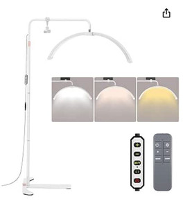 lot 7317 image: Artist hand Half Moon Light for Eyelash Tech, Floor Lamp, Lash Light for Nail Tech, Tattoo Artists, Salons, Adjustable Brightness and Height - with Phone HolderWhite