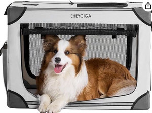 lot 7341 image: Collapsible Soft Dog Crate 36 Inches, Portable Travel Dog Crate for Medium Dogs, Dog Kennel Indoor & Outside, Foldable Dog Crate with 4-Door Mesh Windows