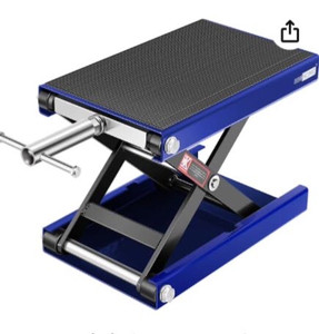 lot 7342 image: VIVOHOME Motorcycle Lift Scissor Jack Steel Wide Deck Hoist Crank Center Stand 1100 LBS Capacity for Motorcycles, ATVs, Dirt Bikes Blue