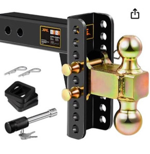 lot 7344 image: Adjustable Trailer Hitch, Fits 2.5-Inch Receiver, 6-Inch DropRise, 2in &amp 2-516in Ball Hitches for Trucks, 22,000 LBS GTW - Receiver Hitch with Anti-Theft Pin, Solid Ball Mount,
