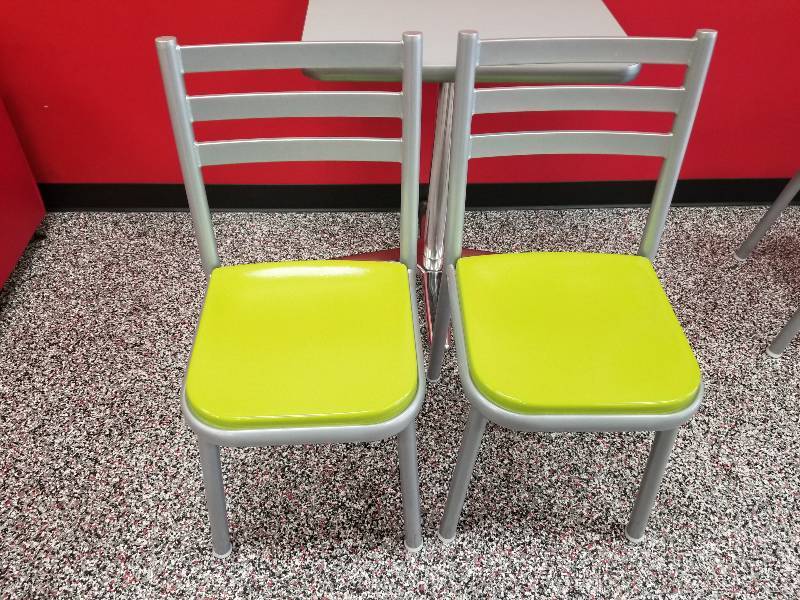 lot 1016 image: Lot (2) metal framed chairs with green seat