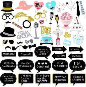 lot 3 image: Wedding Photo Booth Props Kit, Konsait Bridal Shower Photo Booth Prop with Wooden Dowels for Wedding Shower Party Supplies (52 Counts)