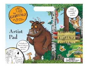 lot 10 image: The Gruffalo - Large Artist Pad with Handle Set, Reusable Sticker Book with Coloring and Puzzle Activities for Kids 3 and Up, Includes 3 Double-Sided Crayons, Kids Art Supplies for Travel and Home
