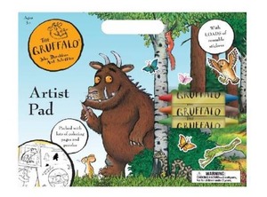lot 11 image: The Gruffalo - Large Artist Pad with Handle Set, Reusable Sticker Book with Coloring and Puzzle Activities for Kids 3 and Up, Includes 3 Double-Sided Crayons, Kids Art Supplies for Travel and Home