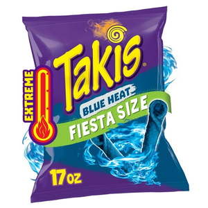 lot 26 image: Takis Blue Heat 17 oz Fiesta Size Bag Hot Chili Pepper Rolled Tortilla Chips (Best Buy 112724)