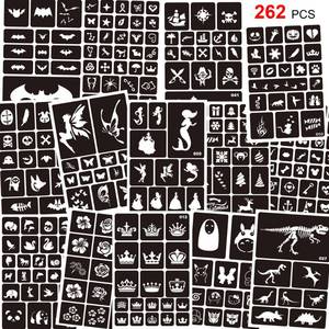 lot 47 image: Konsait 262pcs Temporary Tattoos Stencils for Kids, Face and Body Paint Stencils Kit, Girl Boy Glitter Tattoos Stencils for Kids School Show Birthdays Halloween Christmas Party Favor Supplies