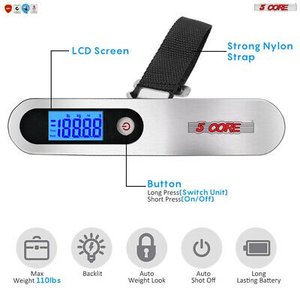 lot 70 image: 5 Core Handheld Portable Electronic Digital Luggage Scale Hanging Travel 110 lbs 50 kg
