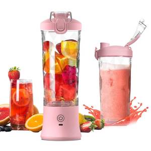 lot 2621 image: SEAINS Portable Blender, Personal Blender for Shakes and Smoothies with 20 Oz Travel Cup and Lid, Mini Personal Size Blender with 6 Blades and USB Rechargeable for Gym, Kitchen and Outdoors (Pink)