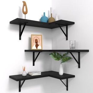 lot 2623 image: NATURES SOURCE Floating Corner Shelves Set of 3, Corner Shelves Wall Mounted, Floating Shelves for Bedroom Kitchen Living Room Bathroom Office- Gothic Style (Black)