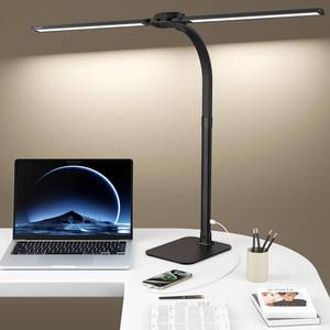 lot 2631 image: Desk Lamp with USB Charging Port for Home Office 24w Architect Remote Base Dual Task Led Light Modern 5 Color Modes Dimmable Adjustable Gooseneck Double Head Reading Drafting Eye Caring Tall Lamps
