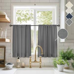 lot 2635 image: Novecozy Kitchen Curtains 54 X 36 Inches Length Long,Linen Burlap Tier Rod Pocket Light Filtering Half Small Short Cafe Curtain for Farmhouse Bathroom Loft RV Camper (2 Panels, 54W X 36L,Grey)