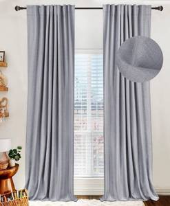 lot 2645 image: 100% Blackout Shield Linen Blackout Curtains for Bedroom 84 Inches Long,Back TabRod Pocket Living Room Drapes,Thermal Insulated Textured Blackout Curtains 2 Panels Set,50 W x 84 L,Grey