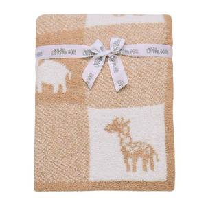 lot 2654 image: Soft Chenille Jacquard Baby Blanket, Jungle Animals, 30 in. x 40 in., Tan and Beige Patchwork