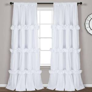 lot 2663 image: Homechoice Decor Thermal Insulated Blackout Window Curtains, 54 W x 84 L x 2 Panels, Boho Ruched Window Treatments with 3 Rows of Butterfly Flowers, Rustic Rod Pocket Drapes for Room, White (LQ-30)