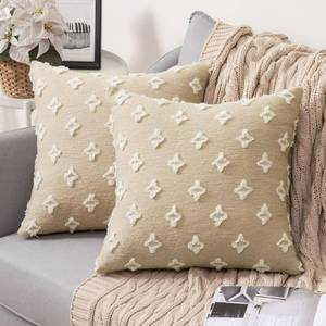 lot 2676 image: MIULEE Set of 2 Decorative Throw Pillow Covers Rhombic Jacquard Pillowcase Soft Square Cushion Case for Couch Sofa Bed Bedroom Living Room, 18x18 Inch, Tan