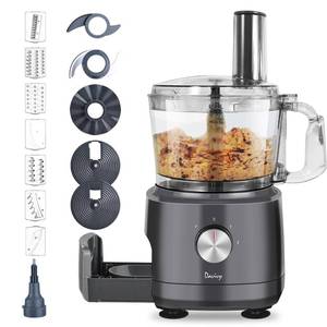 lot 2693 image: Davivy Food Processor 7 Cup, Built-in Storage Drawer Small Food Processors with 10 set blades,French fry cutting,Wavy slicing for Home Use,3-Speed, Grey,600W