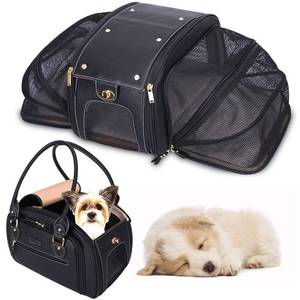 lot 2699 image: PetsHome Dog Carrier, Pet Carrier, Cat Carrier, Expandable Foldable Airline Approved Leather Pet Travel Portable Bag Carrier for Cat and Small Dog Home & Outdoor Small Black