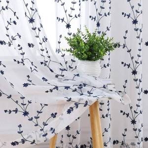 lot 2700 image: CAROMIO Sheer Blue Curtains 63 Inch Length, Leaf Embroidered Grommet Voile Drapes for Living Room, Bedroom, Window Treatments Semi Curtain Panels(Navy Blue, 52 W x 63 L, 2 Panels)